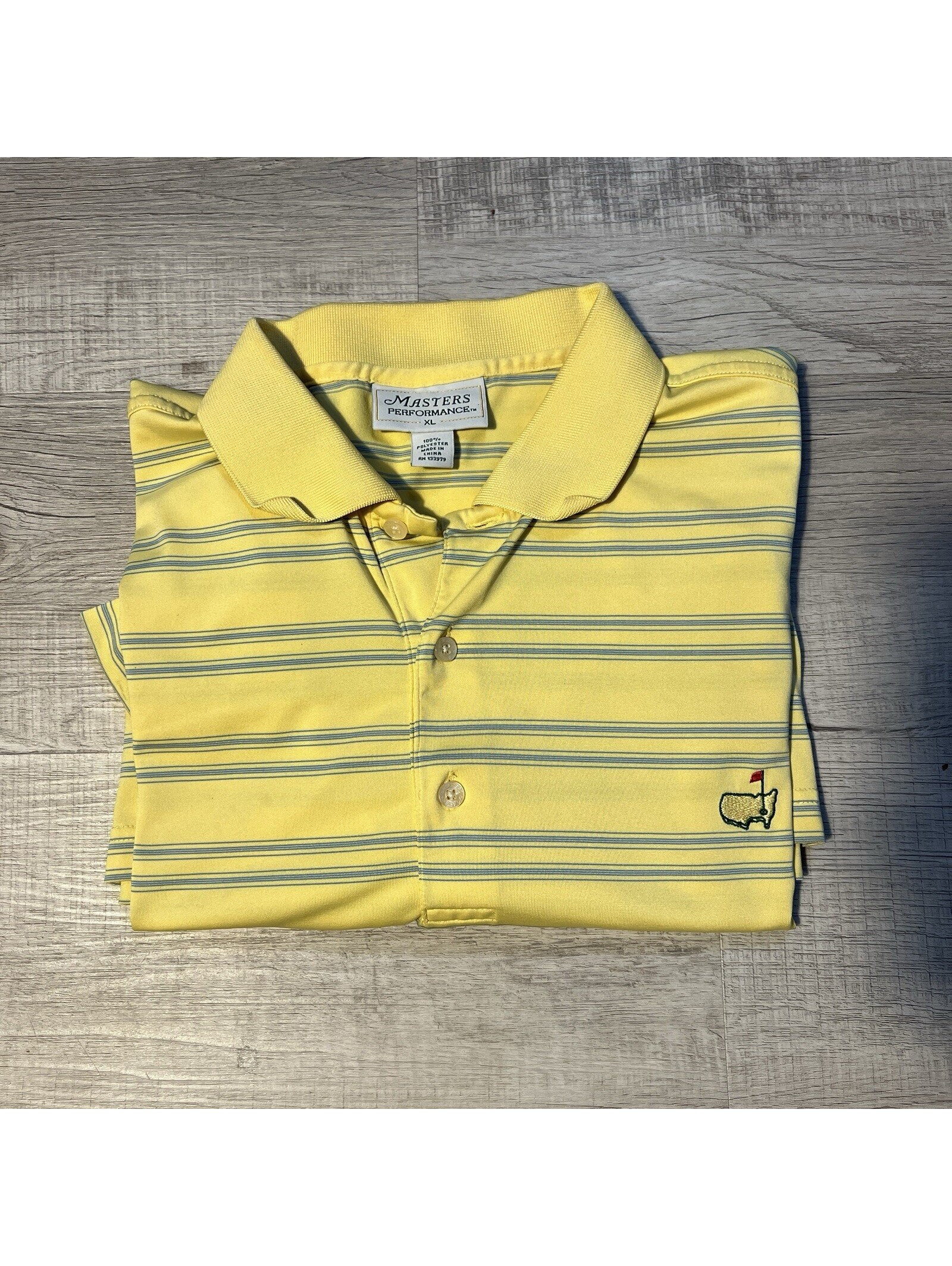 Augusta Masters Golf Polo Mens Xl Yellow Stripe Masters Tech